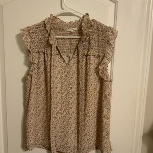 Pleione Floral Ruffle Blouse - Cream and Pink